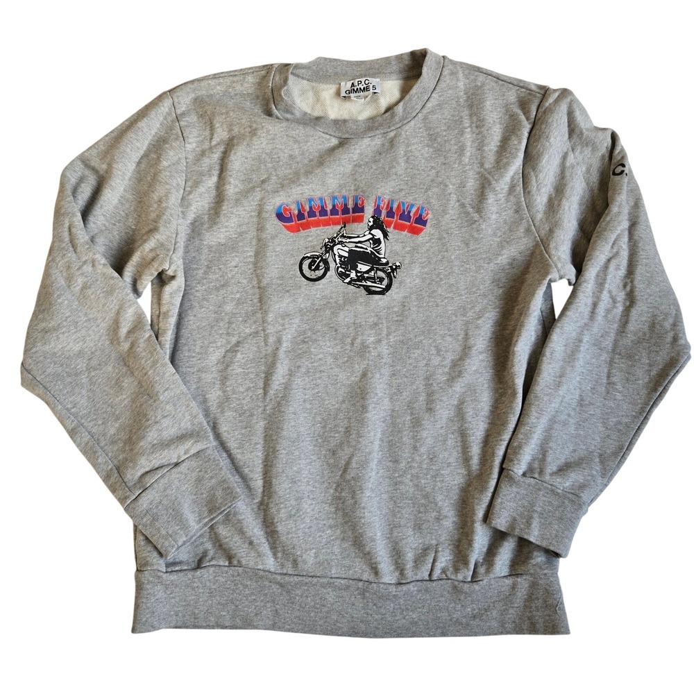 APC Sz Medium Gimme 5 Graphic Sweatshirt Motorcycle Print‎ Mens Pullover Gray